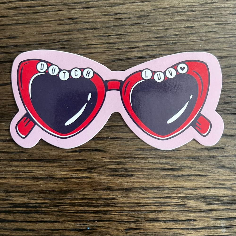 Dutch Bros Pink & Red Heart Sunglasses Sticker